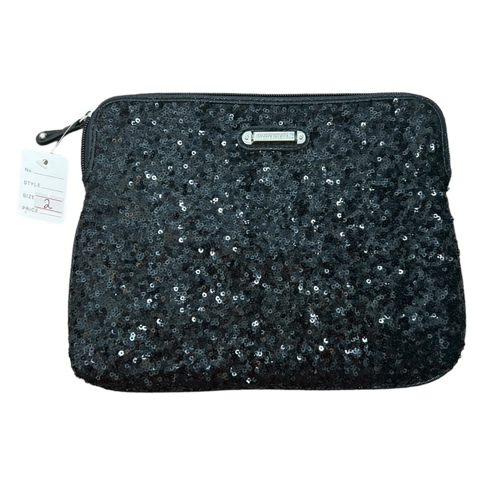 Nine West Black Sequin Clutch Purse Bag 10.75”x8.25” Cocktail Black Tie Party